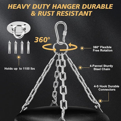 Hanging Punching Bag for Adults, 4ft PU Leather Heavy Boxing Bag Set, Hanging Bag Boxing Equipment for MMA Karate Kickboxing Boxing Home Gym, Unfilled