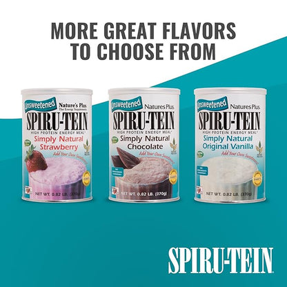Natures Plus Simply Natural SPIRU-TEIN Shake - Unsweetened Chocolate - 0.82 lb Protein Powder- Meal Replacement - Natural Energy - Supports Diabetic Lifestyle - Vegetarian, 16 Servings