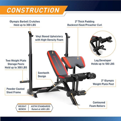 Marcy Adjustable Olympic Weight Bench with Leg Developer MKB-979