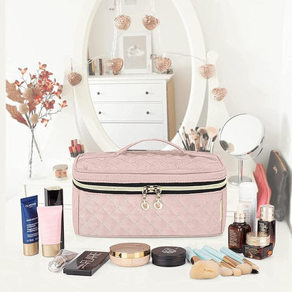 Teamoy Travel Makeup Brush Case, Makeup Train Organizer Bag with Handle for Makeup Brushes(up to 9-inch) and Essentials, Medium, Misty Rose(BAG ONLY)