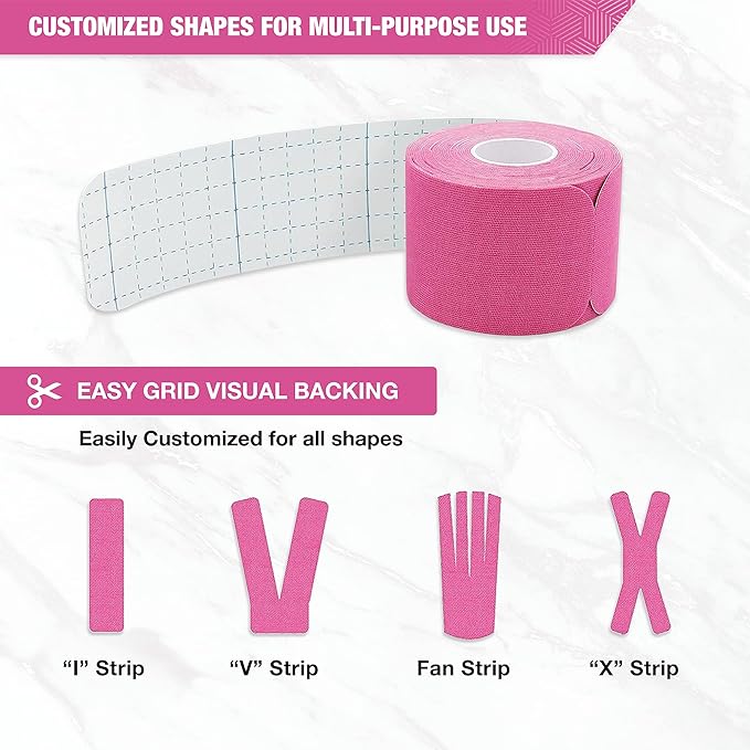 EVERLIT [Single] Pre-Cut Elastic Cotton Kinesiology Therapeutic Athletic Sports Tape, for Pain Relief and Support, 20 Precut 10” Strips (Pink)