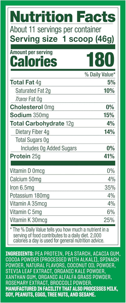 Vega Protein and Greens Protein Powder Creamy Chocolate (11 Servings) 25g Plant Based Protein Plus Veggies, Vegan, Non-GMO, Pea Protein for Women and Men, 1.2lbs