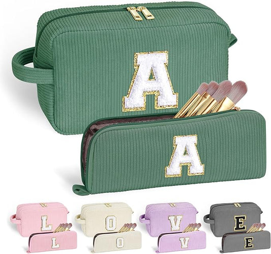 YOOLIFE Initial Travel Makeup Bag Cosmetic Bag - Teen Girl Gifts Trendy Stuff Friend Birthday Gifts for Women Teen Girl Kids