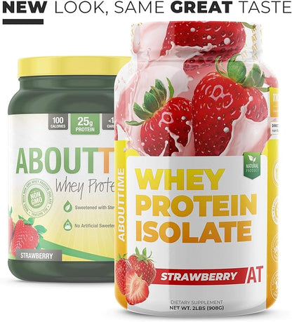 About Time Whey Protein Isolate Strawberry 2lb - 25g Protein, Non-GMO, 0g Fat, 0g Sugars, No Artificial Sweeteners, 32 Servings