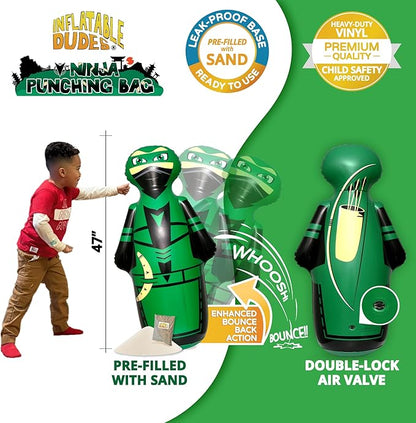 INFLATABLE DUDES Ninja Toy 47 Inches -Kids Punching Bag | Already Filled with Sand| Bop Bag | Inflatable Bopper | Boxing | Ninja Birthday Party | Party Decorations | Punching Bag for Kids- (Archy)