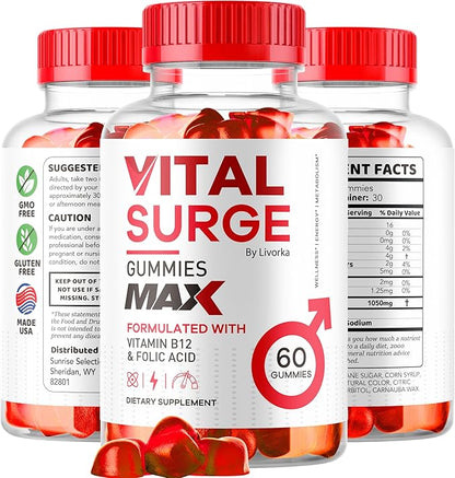 Vital Surge Male Gummies - Men's Performance Gummies, MAX Strength VitalSurge Advanced Formula, VitaSurge for Men Vitale Vita, 1050MG (60 Gummies)