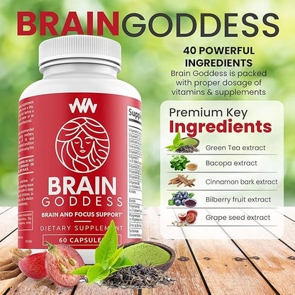 Womens Brain Supplement and Focus Support | Female Specific Memory Booster | Brain Goddess | Enhance Clarity and Concentration
