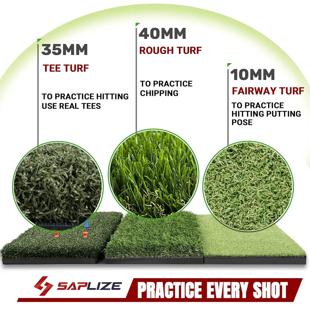 SAPLIZE Foldable Heavy-Duty Golf Hitting Mat, Practice Mat with 10mm EVA Rubber Backing, Larger Size for Indoor/Outdoor Swing and Chipping Practice, Anti-Deformation