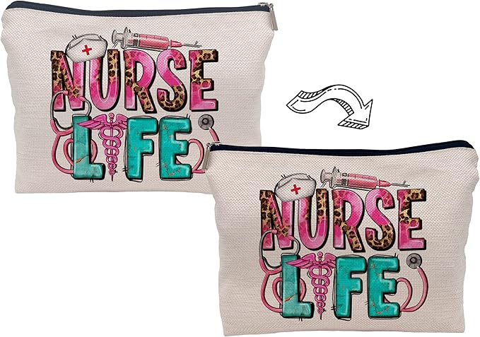 Nurse Life Caduceus Symbol Leopard Makeup Bag Make up Cosmetic Bag Small Zipper Pouch,Nurse Appreciation Gift,Nurses Week Gift,Nursing Gift,Nurse Graduate Gifts