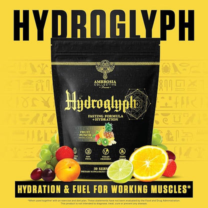 Ambrosia Hydroglyph Intraworkout Formula w/BCAA + EAA + Electrolytes Hydration Powder to Protect Lean Muscle, 0g Sugar Fasting Hydration Drink Mix, Made w/Coconut Water (Fruit Punch)