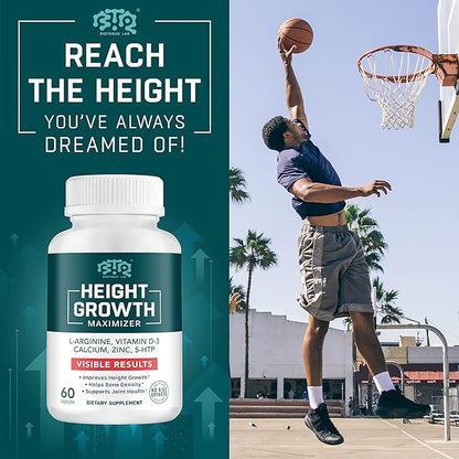 Height Growth Maximizer, Calcium, Vitamin D3 and Zinc Blend Pills, Bone Growth Supplement for Kids and Teens, Bone Strength, Density Support, GMO-Free, Gluten-Free, Made in USA, 60 Caps