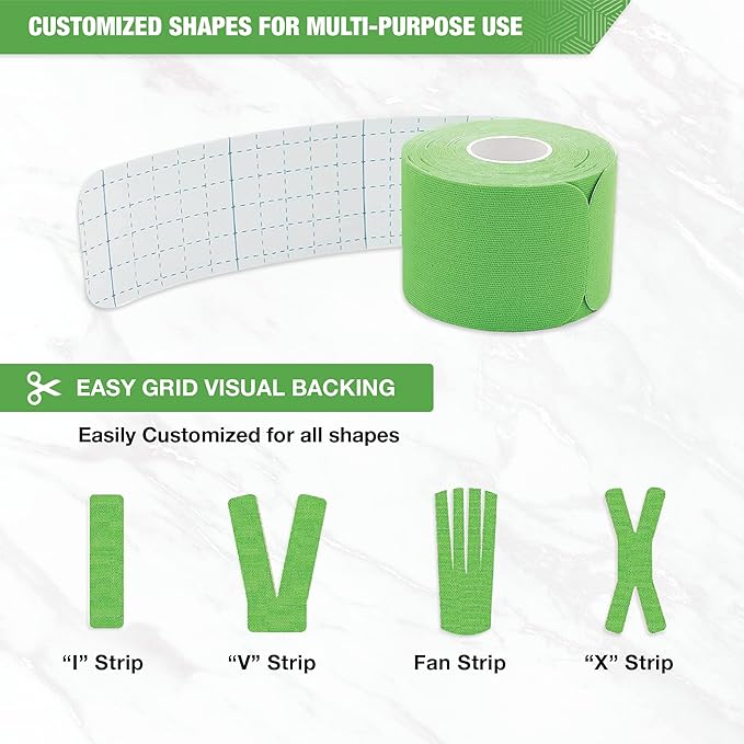 EVERLIT [Single] Pre-Cut Elastic Cotton Kinesiology Therapeutic Athletic Sports Tape, For Pain Relief And Support, 20 Precut 10” Strips (Lime Green)