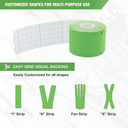 EVERLIT [Single] Pre-Cut Elastic Cotton Kinesiology Therapeutic Athletic Sports Tape, For Pain Relief And Support, 20 Precut 10” Strips (Lime Green)
