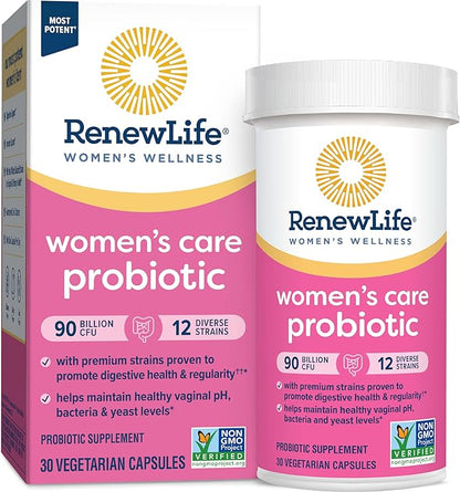 Renew Life Women's Probiotic Capsules, Supports pH Balance for Women, Vaginal, Urinary, Digestive and Immune Health, L. Rhamnosus GG, Dairy, Soy and Gluten-Free, 90 Billion CFU - 30 Ct