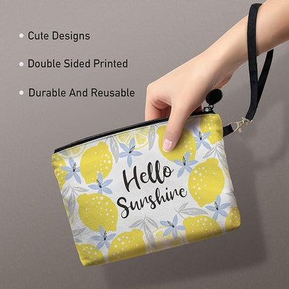 Hglian Lemon Travel Makeup Bag,Inspirational Cosmetic Toiletry Accessories Organizer,Cute Zipper Pouch for Purse,Gifts for Women Friends Girls-Yellow
