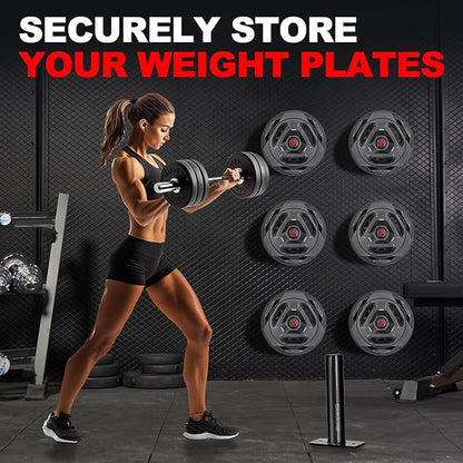 Wall-Mounted Strength Training Plate Storage Rack – Heavy Duty 2” Weight Plate Holder with Foam Padding, Bumper Plate Storage for Home Gym, Garage, and Power Rack