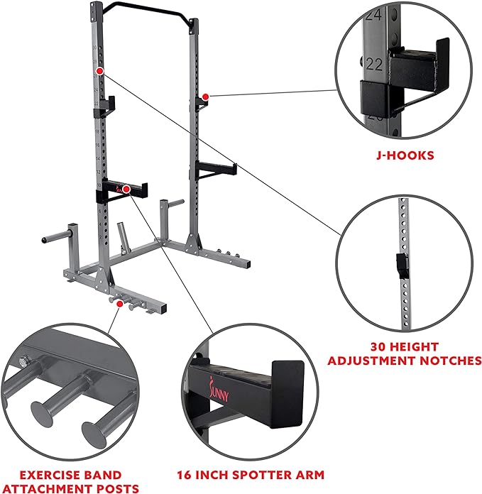 Sunny Health & Fitness Power and Squat Rack 360° Swivel