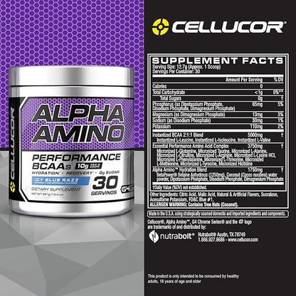 Cellucor Alpha Amino EAA & BCAA Powder | Branched Chain Essential Amino Acids + Electrolytes | ICY Blue Razz | 30 Servings
