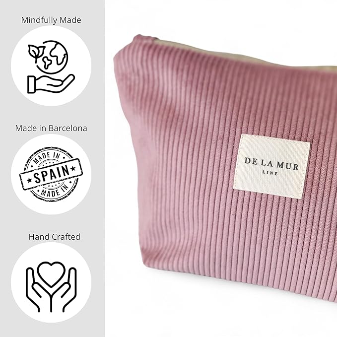Pink Corduroy Cosmetic Bag for Women – Large Toiletry Bag for Travel, Skincare & Makeup Organizer, Travel Size Toiletries Bag – Cruise & Vacation Gift – Made in Barcelona, Spain