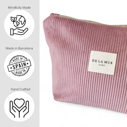 Pink Corduroy Cosmetic Bag for Women – Large Toiletry Bag for Travel, Skincare & Makeup Organizer, Travel Size Toiletries Bag – Cruise & Vacation Gift – Made in Barcelona, Spain