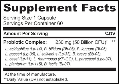 NATURELO Probiotics for Digestive Health - 50 Billion CFU, 11 Strains, Daily Use Supplement - Boosts Immune System, Delayed Release, No-Fridge, 60 Vegetarian Capsules (2 Pack)