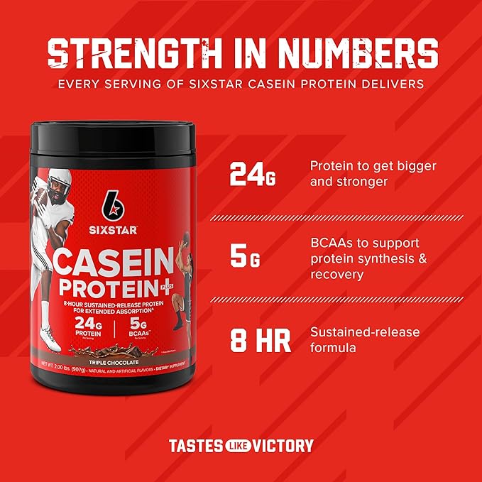 Six Star Casein Protein Powder Elite Casein Protein Powder Slow-Digesting Micellar Casein Protein Powder for Muscle Gain Triple Chocolate Protein Powder, 2 lbs (26 Servings) (Package May Vary)