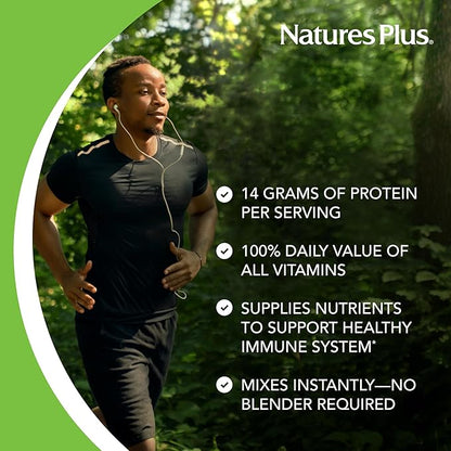 NaturesPlus SPIRU-TEIN Shake - Cappuccino Flavor - 1.1 lbs, Spirulina Protein Powder - Plant Based Meal Replacement, Vitamins & Minerals For Energy - Vegetarian, Gluten-Free - 16 Servings