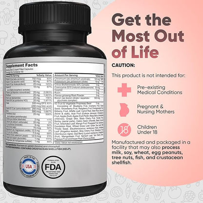 Bariatric Multivitamin with Iron - Easy-to-Swallow Capsule for Post Bariatric Surgery - Post Sleeve and Post Bypass with 42 Fruit & Veggies Blend - 60 Liquid Capsules - 1 Months’ Supply