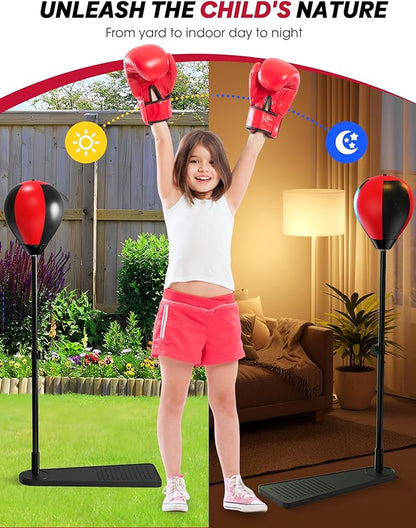 Punching Bag for Kids with Stand, Boxing Bag with Height Adjustable and Boxing Gloves, Kids Punching Ball Set Boxing Combination, Stress Relief & Fitness Toy for Boys & Girls