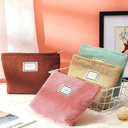 Sanwuta 4 Pack Velvet Makeup Bag Cosmetic Bag for Women Large Capacity Corduroy Pouch Zipper Canvas Travel Toiletry Purse Make up Organizer Case Accessories(Rainbow Color,Plaid)