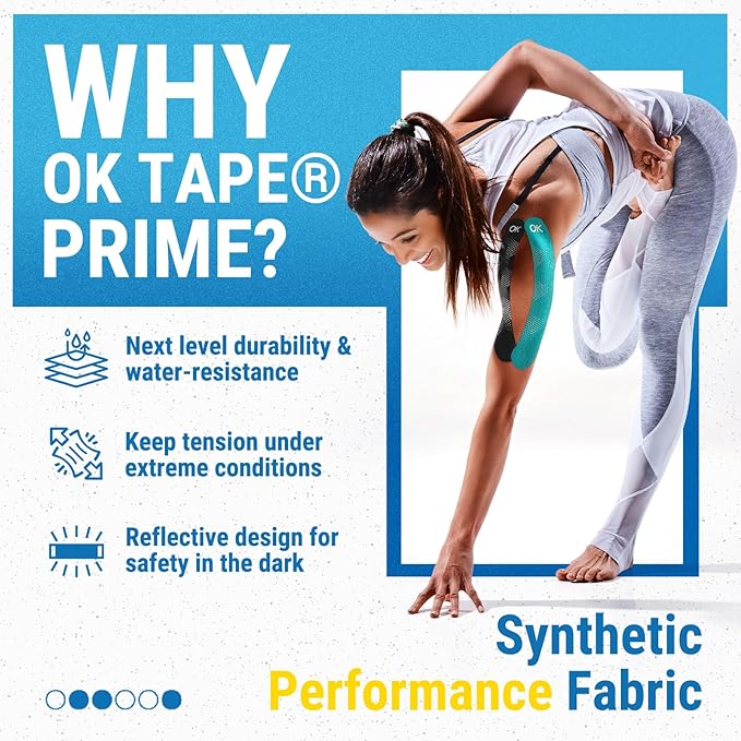 OK TAPE Synthetic Kinesiology Tape, 20 Strips, Precut K Tape, Performance Elastic Athletic Tape for Pain Relief & Muscle Support, Reflective Design, Waterproof, 2" x 10" -Beige