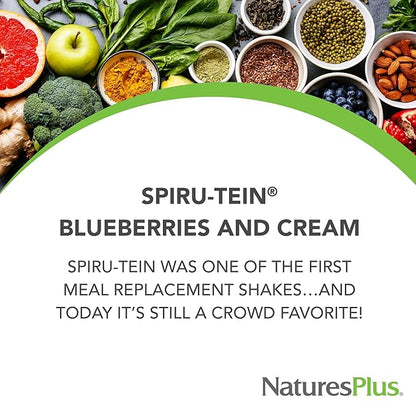 NaturesPlus SPIRU-TEIN, Blueberries & Cream - 1.12 lb - Plant-Based Protein Powder - Vitamins & Minerals for Energy - Vegetarian, Gluten Free - 15 Servings