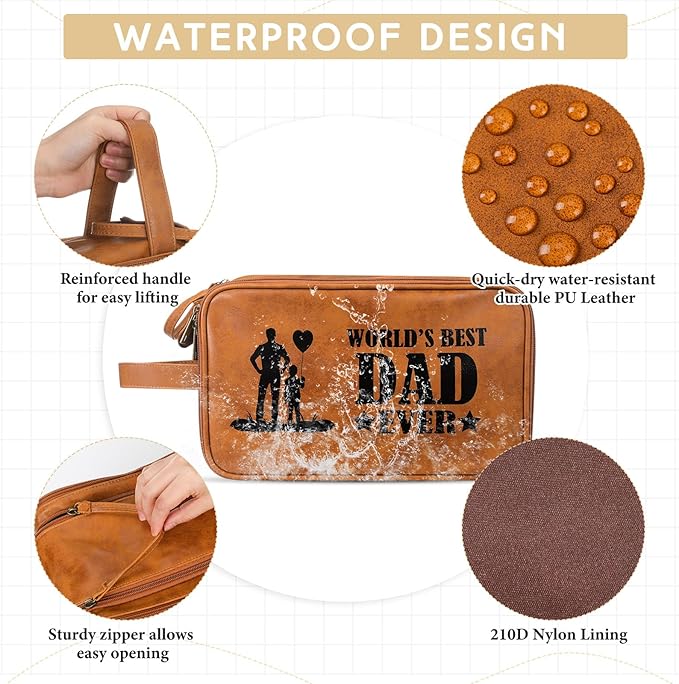 Retirement Gifts Toiletry Bag for Men PU Leather Men's Toiletry Travel Bag Large Shaving Kit Bag Water Resistant Cosmetic Bag Pouch for Groom Bathroom Traveling(Father)