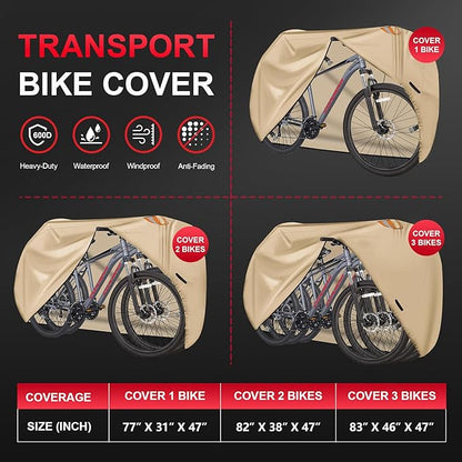 Bike Cover for Transport - Waterproof Heavy Duty Outdoor Bicycle Rack Cover for Single Bike on Car Hitch Travel Storage