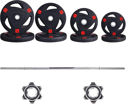 Signature Fitness Cast Iron Standard Weight Plates Including 5FT Standard 95-Pound Set (85 Pounds 10 Pounds