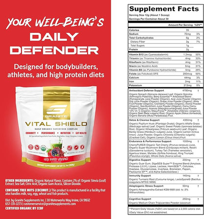 Granite Supplements Vital Shield - (30 Servings) Greens Superfood Powder - Fruit & Vegetable Super Foods Powder for Performance, Gut Health, Immunity & Nutrition, Very Berry Greens