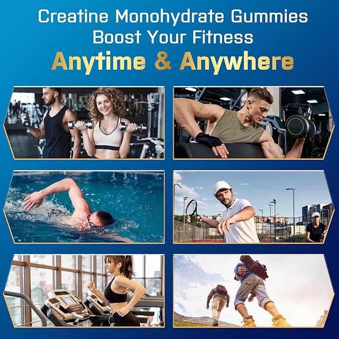 Creatine Monohydrate Gummies for Men & Women, Creatine Pre Workout Gummies with Taurine&B6, Chewable Creatine Monohydrate Gummies 5g, Increase Strength, Energy, Endurance, Muscle, Vegan, Organic