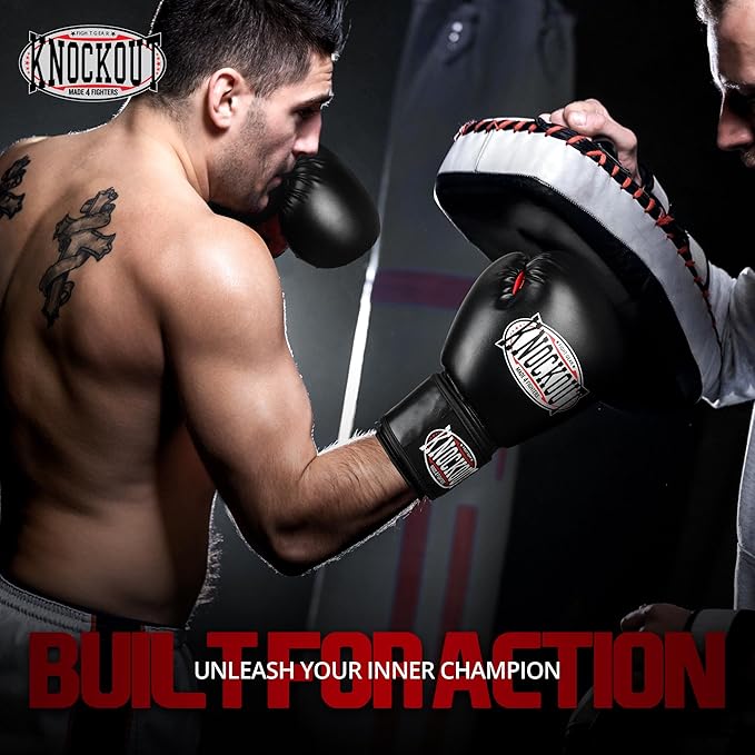 Knockout Gel Boxing Gloves for Men Women - Pro Training Sparring, Maya Hide Leather Muay Thai MMA Kickboxing, Adults-Kids Heavy Bag Workout Gloves for Boxing -Ultra-Wide Wrist Support 10 oz - 16 oz