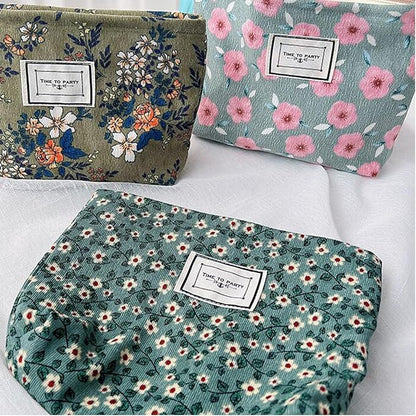 Cosmetic Bags for Women Makeup Bag Large Capacity Purse Travel Toiletry Zipper Storage Pouch Make up Brushes Organizer for Gifts (mini flowers, Green)