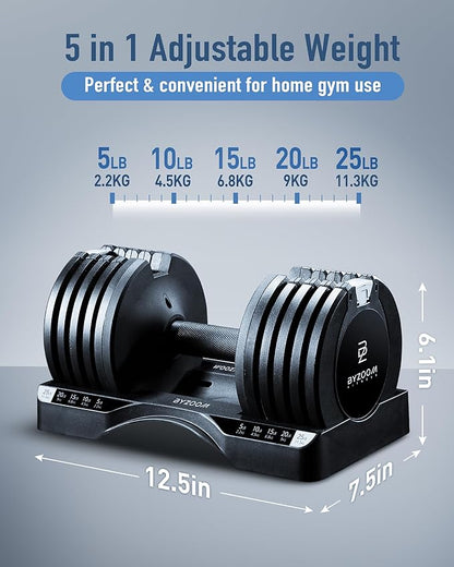 Adjustable Dumbbell 12.5/25lb Set of 2 or Single Unit Piece Weight Training Fitness Exercise Body Workout 5 in 1 for Home Gym Beginners Woman