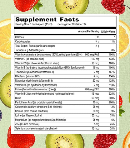 Go Healthy Liquid Multivitamin for Women, Men, Teens, 50 Plus – Vegan Vitamin & Mineral Supplement, Adult Energy & Immune Support, Easy-to-Absorb, Delicious Fruit Flavor – 32 Servings