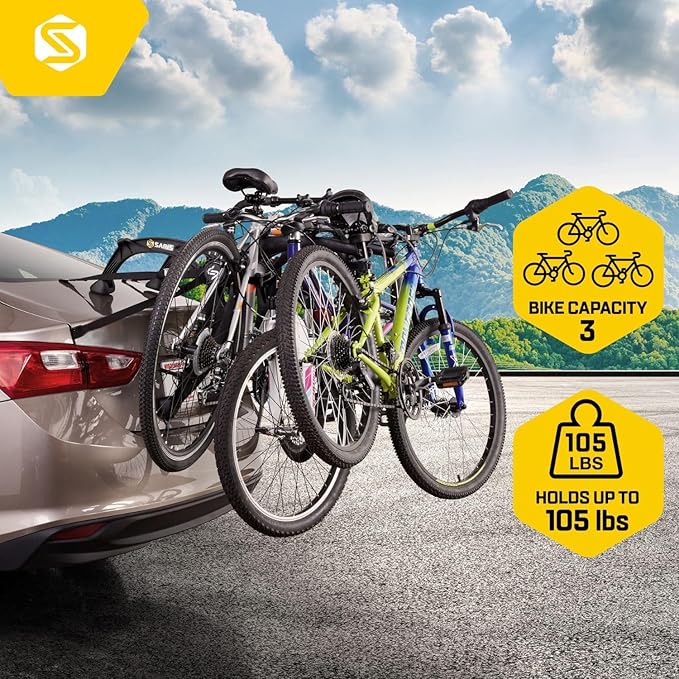 Saris Bones EX 3-Bike Trunk Rack Bicycle Carrier, Durable, Rust-Free, Anti-Sway Straps, Fits Most Vehicles, Made in USA, Arc-Based Design, 100% Recyclable Materials