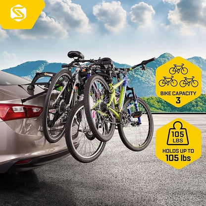 Saris Bones EX 3-Bike Trunk Rack Bicycle Carrier, Durable, Rust-Free, Anti-Sway Straps, Fits Most Vehicles, Made in USA, Arc-Based Design, 100% Recyclable Materials