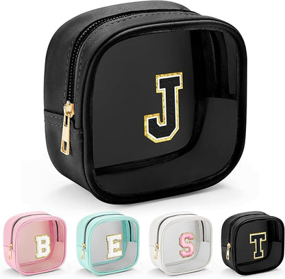 YOOLIFE Mini Clear Makeup Bag Initial Waterproof Travel Toiletry Bag, Clear Makeup Bag Travel Essentials Gifts for Women Girlfriend Teacher Appreciation Gifts Clear Travel Bag Nurse Pack Black J