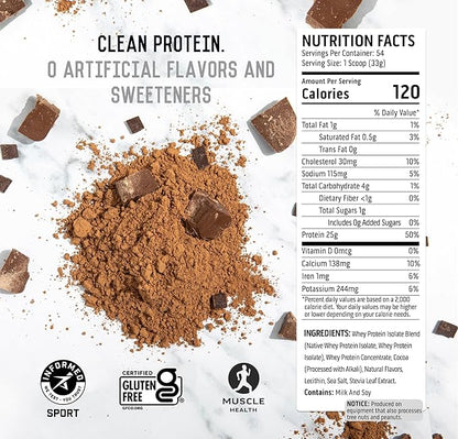 Ascent 100% Whey Protein Powder - Post Workout Whey Protein Isolate, Zero Artificial Flavors & Sweeteners, Soy & Gluten Free, 5.5g BCAA, 2.6g Leucine, Essential Amino Acids, Chocolate 4 lb