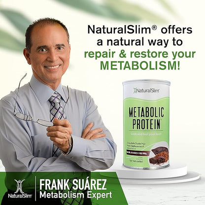 NaturalSlim Metabolic Whey Protein Powder Chocolate – Low Carb, Meal Replacement Shake w/Vitamins, Minerals & Amino Acid L-Glutamine | Great Taste and Very Filling Protein Shake, 10 Servings, 17.6oz