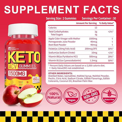 Keto ACV Gummies, Sugar Free ACV Gummies for Women Men - Vegan, Gluten-Free, Non-GMO, Made in USA