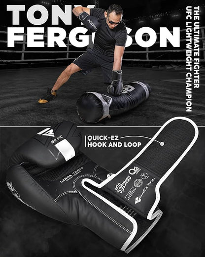 RDX Boxing Gloves, Pro Training Sparring, Maya Hide Leather, Muay Thai MMA Kickboxing, Men Women Adult, Heavy Punching Bag Focus Mitts Pads Workout, Ventilated Palm, Multi Layered, 8 10 12 14 16 18 Oz