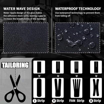 Kinesiology Tape (4 Rolls Pack),Waterproof Athletic Tape for Pain Relief,Brace & Elastic Supports Tapes for Ankle Wrists Knees Joints,2 Inches Wide x 16.4 Feet Long (Black)
