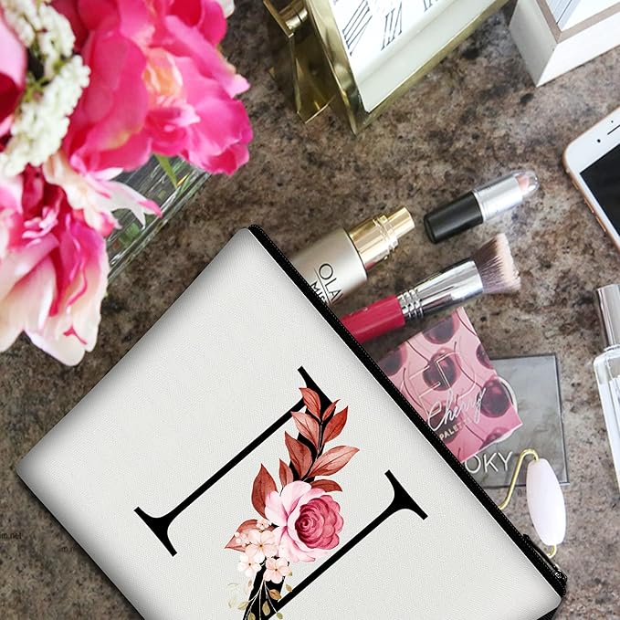 Vavabox A-Z Personalized Makeup Bag, Birthday Gifts for Women Mom, Gifts for Best Friend, Bride Bridesmaid Cosmetic bag (N, White)